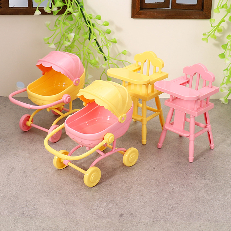 Resin Art Baby - 1 ชุดรถเข็นเด็กขนาดเล็กสำหรับตุ๊กตา โต๊ะอาหารเด็ก ของเล่นบ้านตุ๊กตา รถเข็นจำลอง เกมสวมบทบาทสำหรับเด็ก